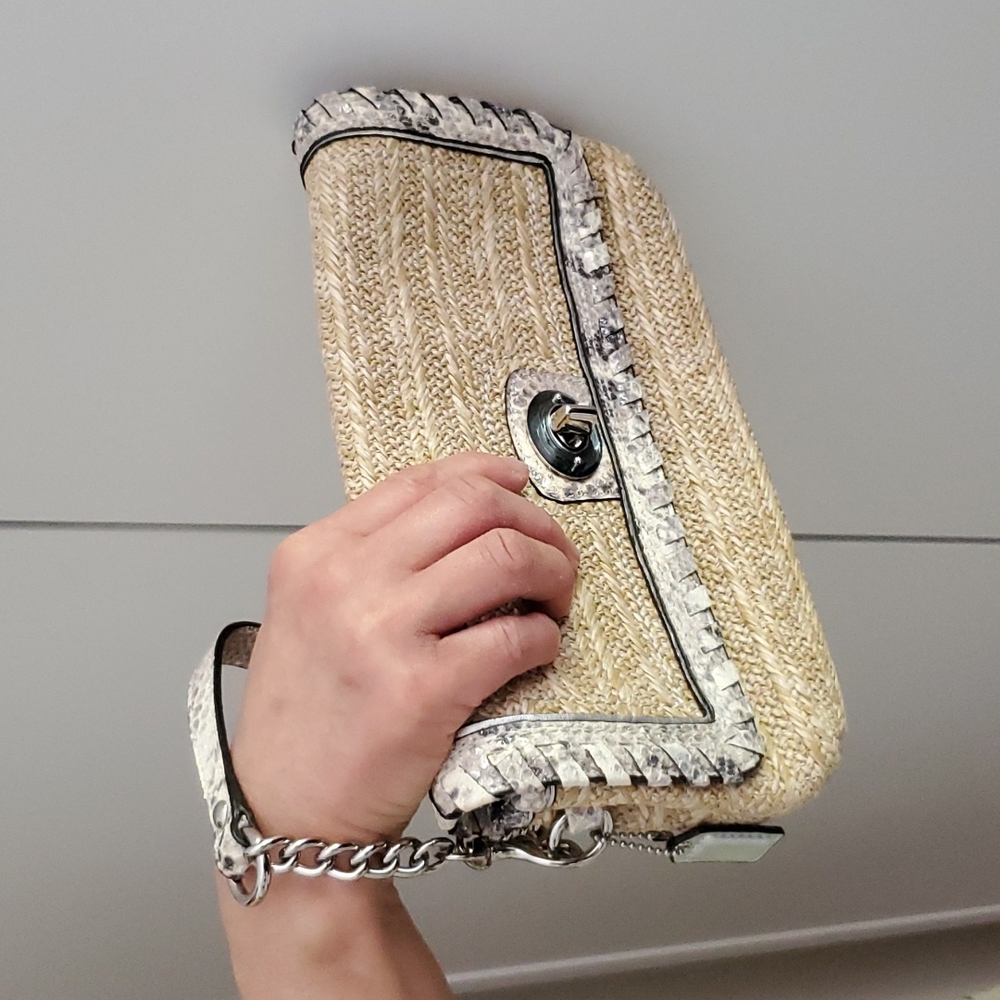 Nwot. Coach Straw Clutch With Python Leather Trim… - image 1